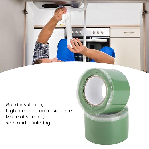 Self Fusing Silicone Tape High Temperature Adhesive Tape for Plumbing Repairs Hose Leak Fixing 2 Rolls 1.5m x 2.5cm (Green)