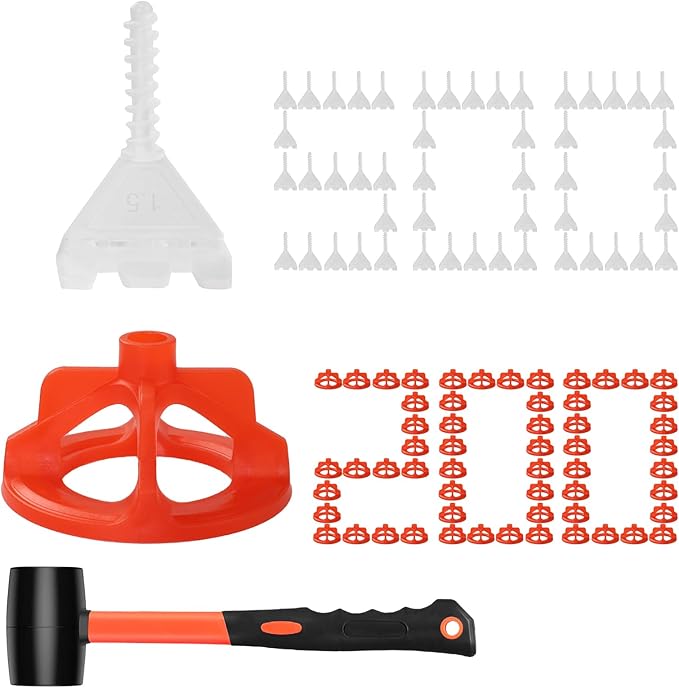 DGSL Tile Leveling System 1/16", 500 Pcs Tile Spacers and 200 Pcs Red Cap, Tile Spacers Leveling System for Professional Ceramic Tile and Stone Installation, Precision Gap Control
