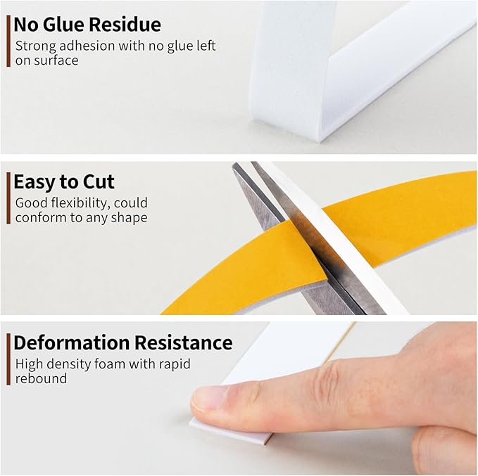 Yotache White Foam Strips Adhesive 1" x1/16, Close Cell Foam Rubber Weather Stripping Tape Seal for Doors Insulation, Total 33 Feet Long