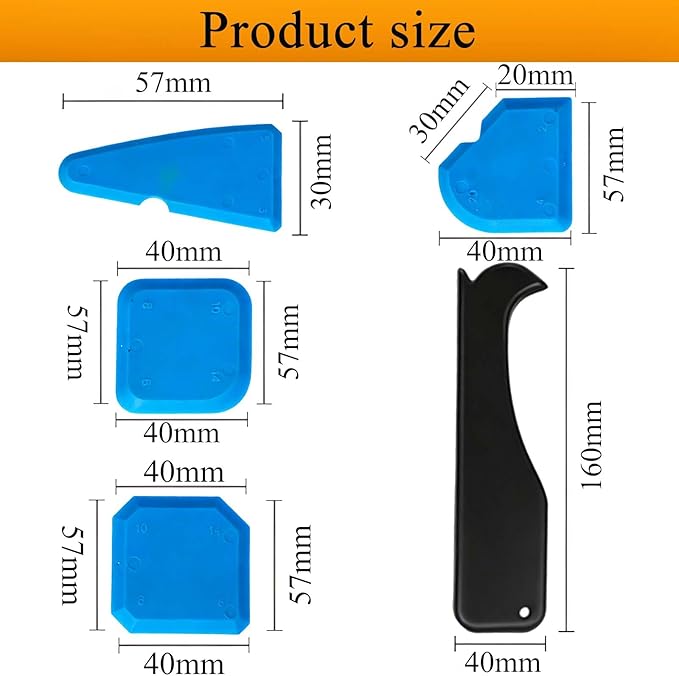 5-in-1 Caulking Tool Kit – Silicone Caulk Finisher, Remover & Grout Scraper with 5 Interchangeable Pads – Sealant Smoothing, Adhesive Removal for Kitchen, Bathroom, Windows, Tiles