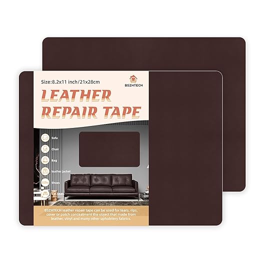 BSZHTECH Leather Repair Tape Self-Adhesive Leather Repair Patch for Couch Furniture Sofas Car Seats Advanced PU Vinyl Leather Repair Kit(Coffee,2Pcs 8.2X11 inch)