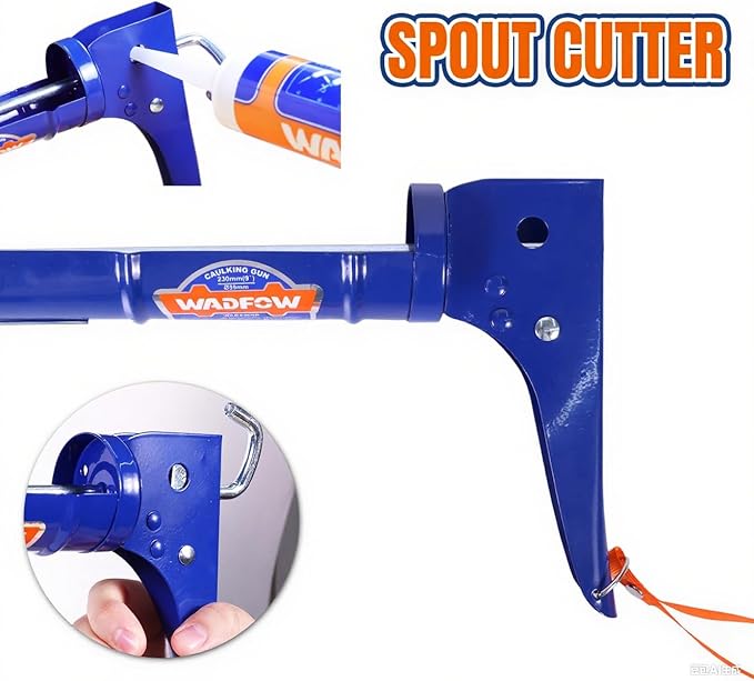 WADFOW 9" Caulk Gun,Sealant Finishing Tool for Kitchen Bathroom Sink Joint,No Drip Silicone Gun with Spout Cutter,Smooth Round Rod for 10oz Caulk Tubes