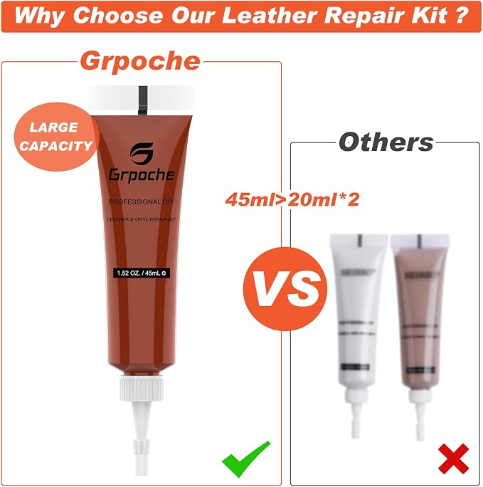 Leather Repair Kit for Furniture, Leather Couch Repair Kit for Car Interior, Car Seats, Sofa, Jacket and Purse, Vinyl Repair Kit with Color Matching Guide, Restores Artificial, Genuine Pleather