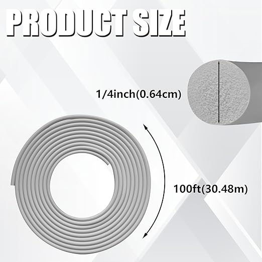 Backer Rod 1/4 Inch, EPDM Rubber Foam Caulk Saver 100' Grey Weather Strip Seal for Concrete Joints, Wall Cracks, Driveway and Joint Fillers.