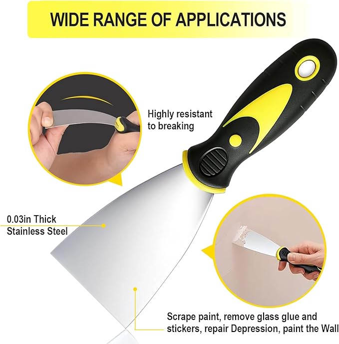 Silicone Caulking Tool Kit, 5 in 1 Sealant Finishing Tool with Stainless Steel Head, Putty Knife, 3 Glass Glue Corner Scrapers, Grout Removal Tool for Kitchen Bathroom Floor Window