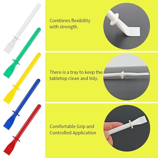 35Pcs 5 Color Plastic Glue Spreader Smear Plate Scraper Sticks Brushes Durable Flexible Easy to Clean Glue Applicator Spatula Kit Gap Filling Tool for Woodworking Leather Adhesive Projects