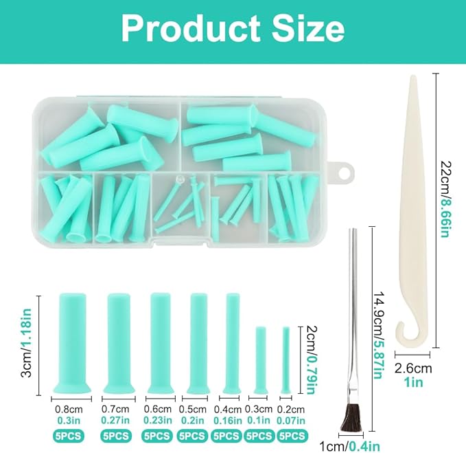 Resin Hole Maker Tool Set, 37PCS Silicone Tools in 7 Sizes (2-8 mm) for Epoxy Resin, Flexible Durable Kit with Slicer and Brush for Jewelry, Keychain, Pendant and DIY Crafts
