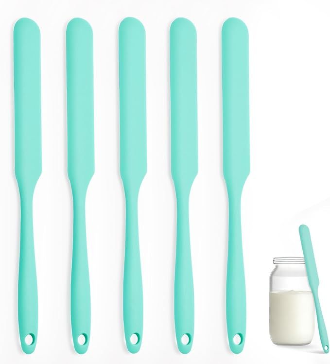 Silicone Jar Spatula Set of 5, Long Handle Skinny Spatula and Spurtle for Sourdough Starter, Flexible Jar Scraper for Peanut Butter, Jam, Icing, Cream with No Batter Left Behind (5)