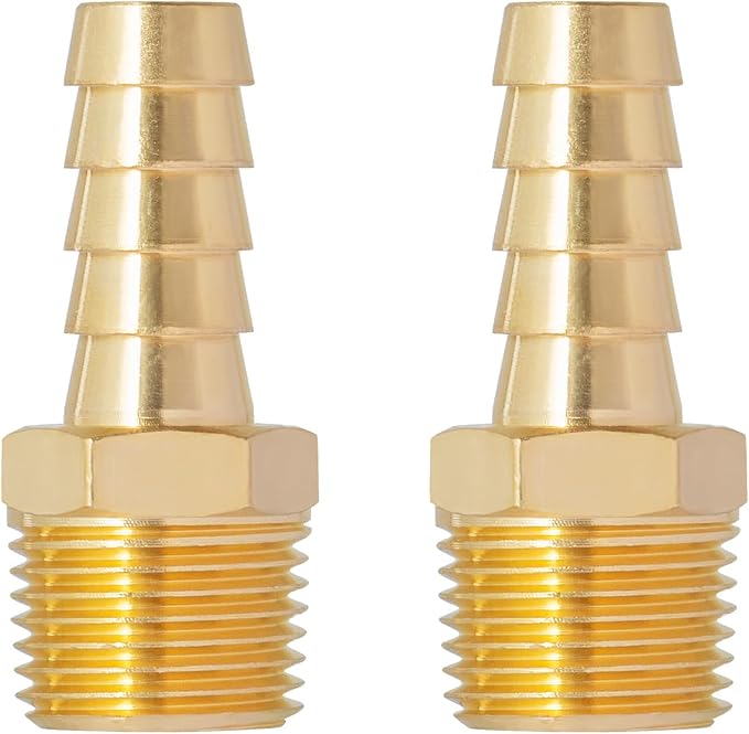 SUNGATOR 3/8'' NPT Brass Hose Barb Fittings, 3/8'' NPT Male Thread to 3/8 Inch Barbed Air Hose Fittings, 3/8 Inch Brass Air Line Repair Connectors for Compressor, Fuel, Oil (2-Pack)