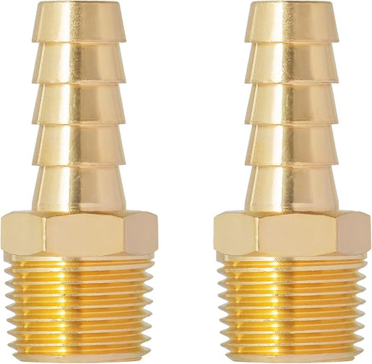 SUNGATOR 3/8'' NPT Brass Hose Barb Fittings, 3/8'' NPT Male Thread to 3/8 Inch Barbed Air Hose Fittings, 3/8 Inch Brass Air Line Repair Connectors for Compressor, Fuel, Oil (2-Pack)