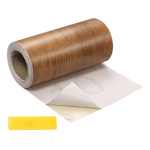 uxcell Wood Tape, 3 Inch x 16ft Self-Adhesive Wood Grain Repair Tape Patch with Plastic Scraper for Baseboards, Doors, Windows, Floor Repair and Furniture Renovation, Brown