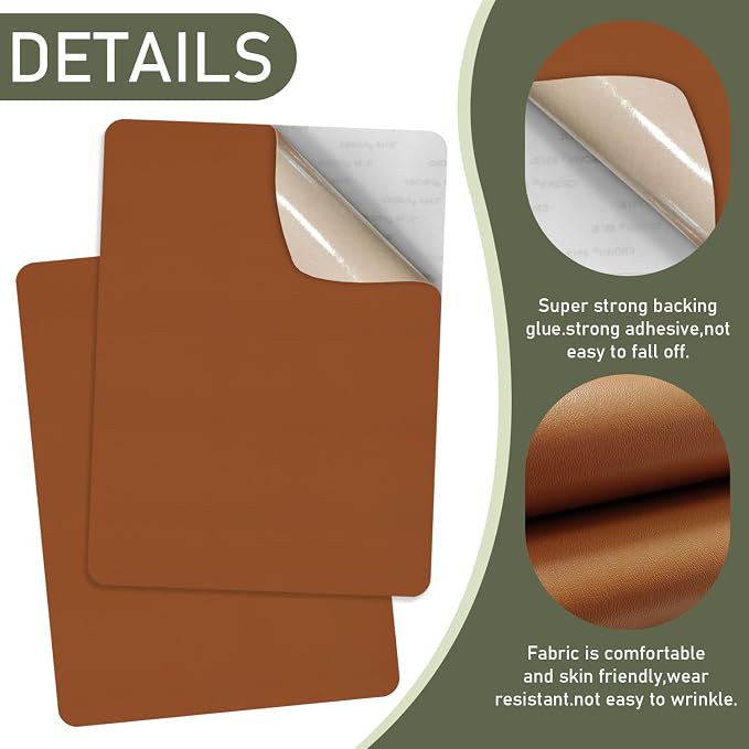 SYLVASS Self Adhesive Leather Repair Patches for Couch, Sofas, Furniture, Car Seats, Office Chairs, Pack of 2 Tan
