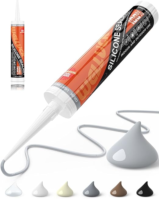 WELLUCK Light Gray Silicone Caulk, 100% Waterproof Silicone Sealant Adhesive Caulking,for RV, Kitchen,Bathroom, Window, Door, Glass,10.2FL.OZ/300ML (1Pack)
