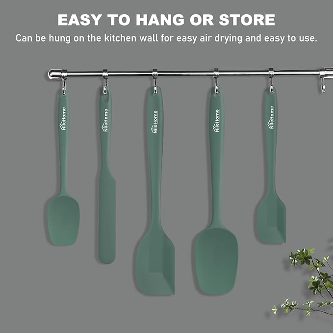 NileHome Silicone Spatula Set, 5 Pieces Food Grade Kitchen Utensils with Silicone Brush Heat Resistant BPA-free Rubber Spatula for Scraping, Baking, Cooking, Mixing—Green