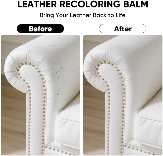 Leather Recoloring Balm, Leather Couch Repair Kit, Leather Restorer for Couches, Leather Scratch Repair, Leather Recoloring Balm for Faded & Scratched Leather Couches (White, 12 OZ)