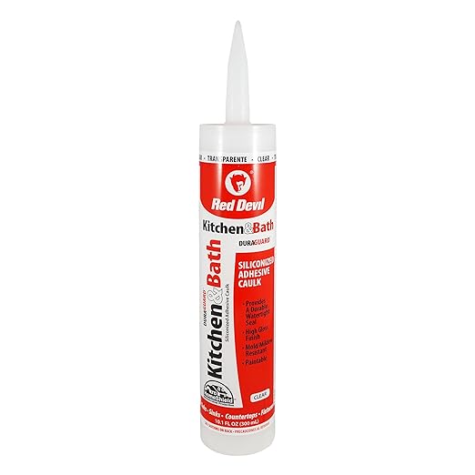 Red Devil 0408 Silicone Acrylic Caulk & Sealant, 100% Waterproof, Paintable, Clear Caulking for Kitchen, Bathroom, Window, With Duraguard, 10.1 oz, Clear, Made in USA