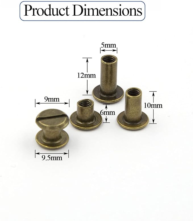 75 Sets Bronze Chicago Screws Assorted Kit 3 Sizes Leather Rivets 1/4 3/8 1/2 Screw Rivets Flat Fillister Book BindingPosts Nail Rivet Chicago Bolts for DIY Leather Craft (M5*6,10,12)