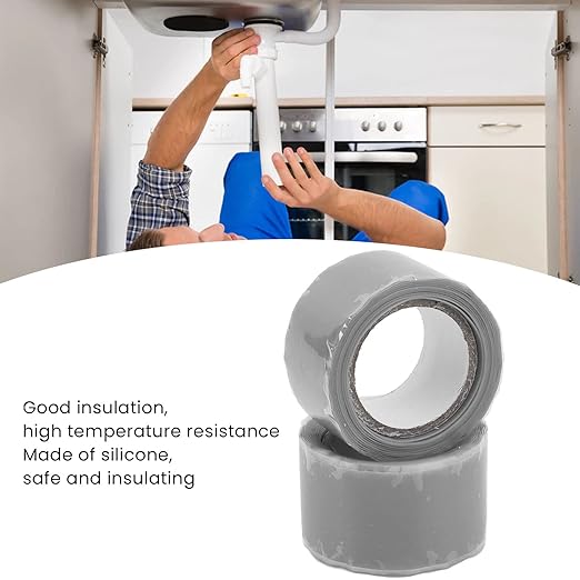 Self Fusing Silicone Tape, Waterproof Insulation Adhesive Tape, 2 Rolls 1.5m x 2.5cm - Heat, Easy Tear, Durable Pipe and Hose Repair Solution (Grey)
