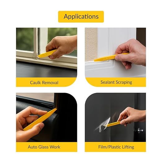 Tapered End Stick Tool, Plastic Construction, Yellow Finish, 7-7/8" Length, Non-Scratch Hand Tool for Caulk, Sealant, Vinyl Window Channels, Mixing, Glazing - Pack of 100