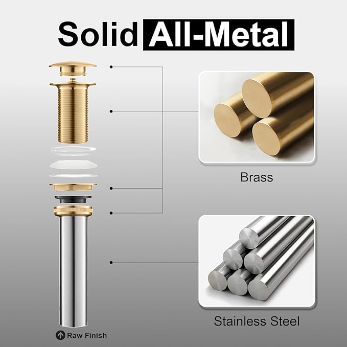 Bathroom Sink Drain, Vessel Pop Up Sink Drain with Overflow, Brushed Nickel