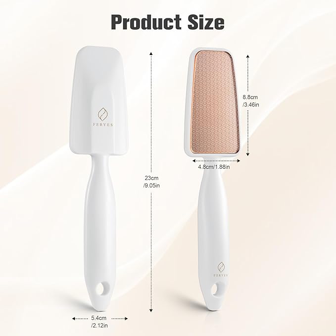 FERYES Glass Foot File Callus Remover - Long Handle Glass Foot Scrubber for Dead Skin, Cracked Heel Scraper Buffer - Professional Pedicure Tool for Smooth, Beautiful Feet - White