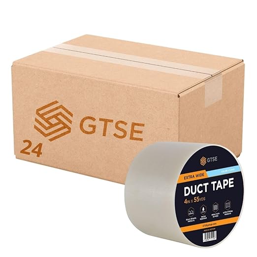 GTSE Wide Duct Tape, Clear, 4 Inches x 55 Yards (164 ft), Heavy Duty, Waterproof Repair Tape for Indoor or Outdoor Use, 24 Rolls