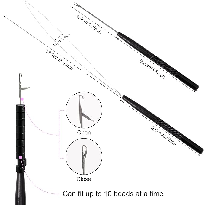 NEWISHTOOL Micro Links Hair Extensions Kit, Hair Extension Pliers for Beads, Hair Extension Loop Needle Pulling Hook Tool Bead Device Tool Kits, Micro Link Tools for Hair or Feather Extensions Styling