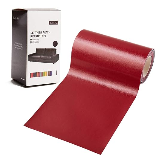 Leather Repair Patch Tape Burgundy Dull-Red 3 x 60 inch Self Adhesive Leather Repair Tape for Furniture, Car Seats, Couch, Sofa, Office Chair, Vinyl Repair Kit