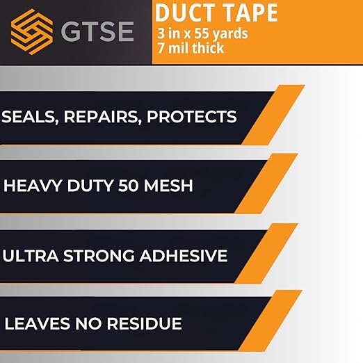 GTSE Wide Duct Tape, Silver, 3 Inches x 55 Yards (164 ft), Heavy Duty, Waterproof Repair Tape for Indoor or Outdoor Use, 1 Roll