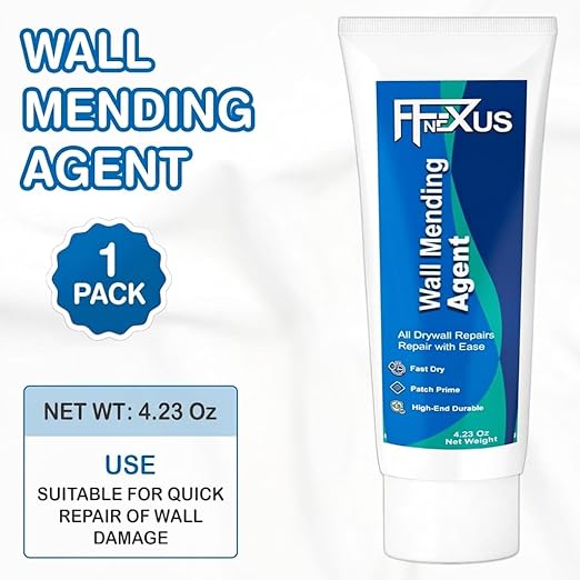 Drywall Repair Kit – 4.23 oz Fast-Dry Putty Tube with 2 × 2″ Wall Patch Mesh, Scraper & 2 × P180 Sandpapers | Quick-Dry Spackle & Sheetrock Crack Filler for Wall, Ceiling & Plaster Hole Repair