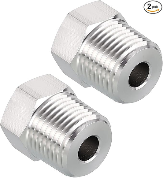 Pack of 2, 1/2" Male NPT to 1/8" FeMale NPT Solid 304 Stainless Steel Hex Bushing, Hose Fittings Adapter Reducer for Pipe Leak Repair, Bathroom Remodeling, Tool Extensions