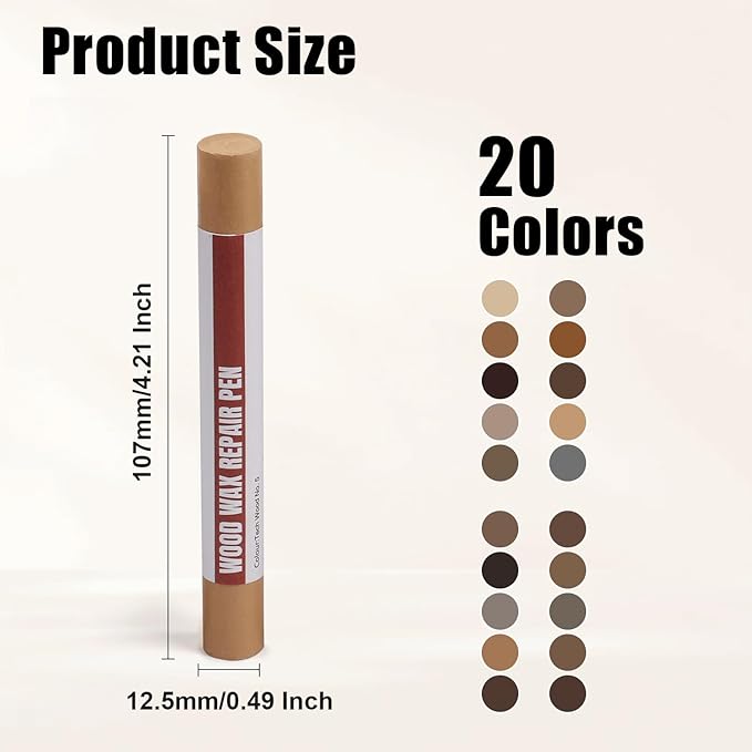 Wood Filler Sticks, 20 Colors Wood Repair Wax Crayons with Scraper, Wood Touch Up Markers for Repairing Scratches, Cracks, Holes in Cabinets, Floors, Tables and Doors[Technicolor Series]