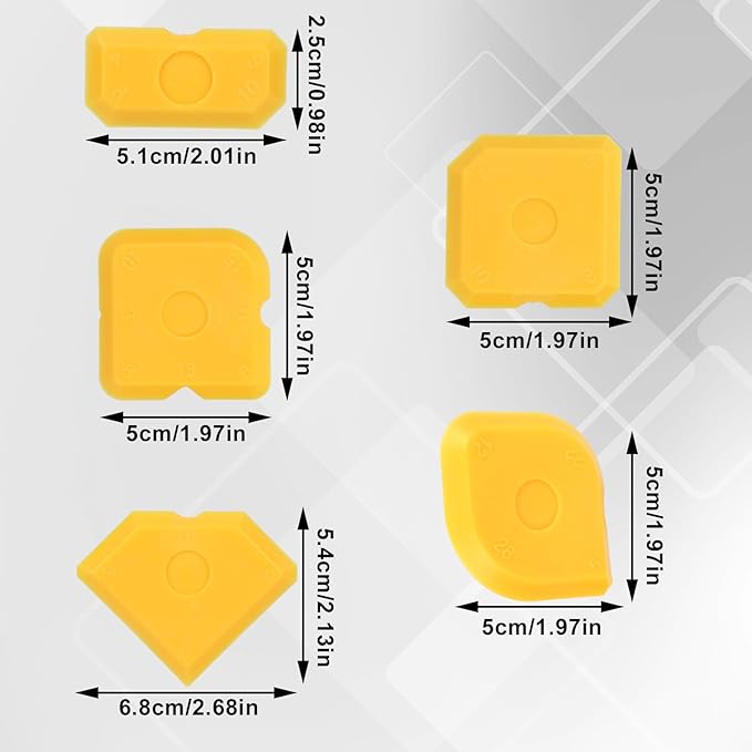 Tinoaly 10pcs Silicone Cramer Spreader Caulking Tool Kit, Sealant Profiling Finishing Smoothing Tool Caulk Remover Grout Scraper Mastic Applicator for Kitchen Bathroom Floor Window Sink (Yellow)