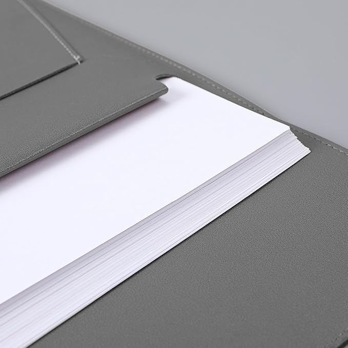 PU Leather A4 File Folder Document Holder with 3 Pockets Waterproof Stylish Envelope Folder Case with Snap Closure (Gray)