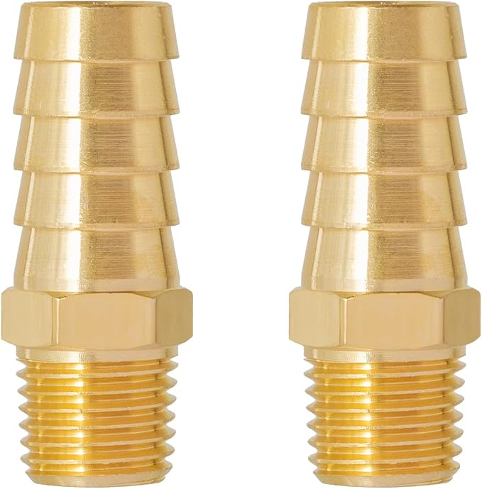 SUNGATOR Hose Barb Fittings 1/2 Inch Barb × 1/4 Inch NPT, Brass Air Hose Fittings, 1/2" to 1/4" NPT Male Air Line Repair Connector Kit, Brass Male Thread Pipe Adapter (2 Pack)
