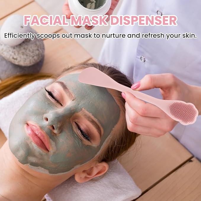 Blackhead Remover Tool for Face and Nose, 2 in 1 Silicone Face Cleansing Brush and Stainless Steel Blackhead Scraper Spatula, Mask Applicator for Men and Women(Pink)