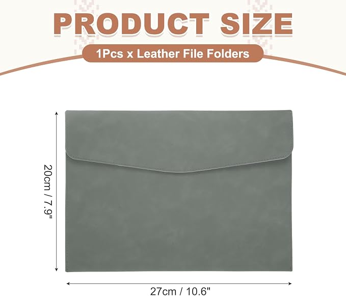 PATIKIL PU Leather File Folders, 7.9x10.6 A4 Document Holder Waterproof Envelope Folder with Snap Closure, Portable Portfolio Organizer Case for Paper Receipt, Gray