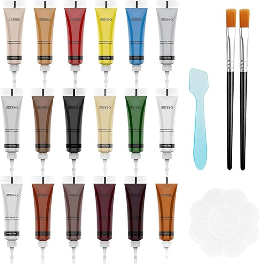 18 Colors Leather Repair Kit - for Furniture Car Seats Couches Sofa Shoes Boat, Leather Dye Filler Paint Restore Scratches Tears Holes, Purses, Jacket, Vinyl Repair Kit Bonded Leather Genuine Italian