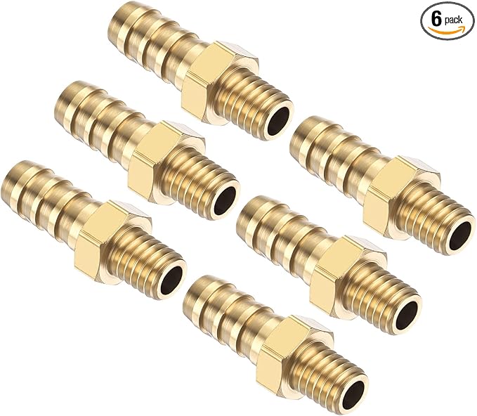 Pack of 6 Brass Hose Barb Fittings Adapter Connector 5mm Hose Barb to M5x0.8 Male Fittings for Home Machines, Massage Bathtubs, and Irrigation Systems