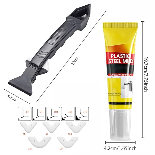 XIRUJNFD 5.3 Oz Multifunctional Waterproof White Caulk with Scraper, Plastic Steel Repair Adhesive for Kitchen Bathroom, Stronger Adhesion Sealant for Window Toilet Sink, Quick-Drying (1 Set)