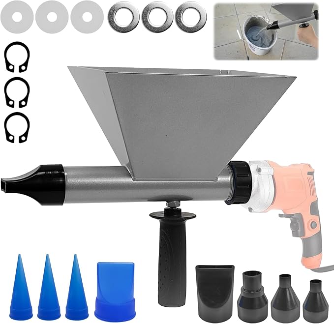 Electric Mortar Grout Gun Pump, Portable Cement Grouting Machine, Cement Caulk Gun, Reusable Cordless Electric Caulking Gun Finishing Tool with 8 Nozzles (Without Electric Drill)