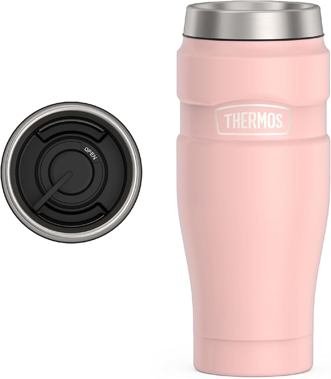 THERMOS Stainless King Vacuum-Insulated Stainless Steel Tumbler - 16oz, Matte Pink - Insulated Coffee Tumbler for Hot & Cold Drinks - Leak-Proof & Sweat-Proof for Commuting & Traveling