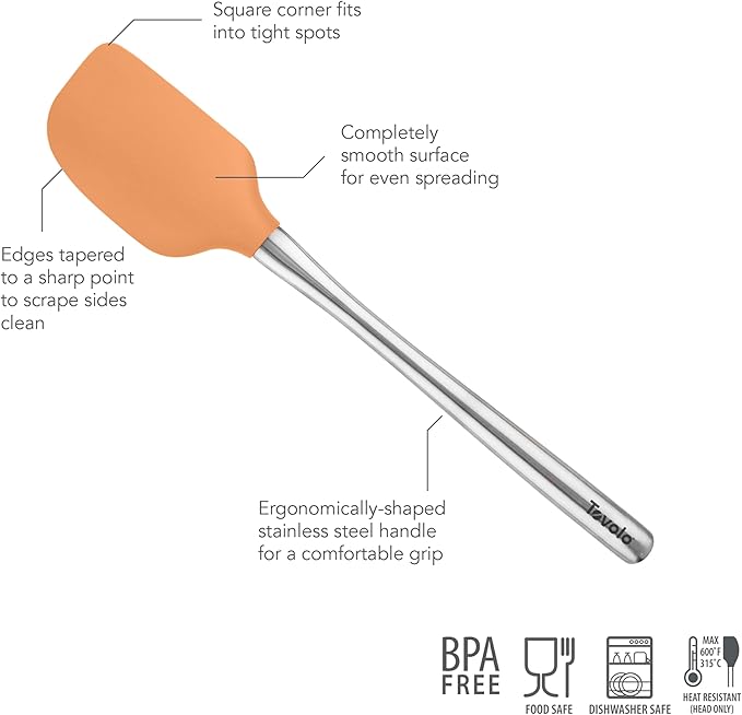 Tovolo Flex-Core Silicone Spatula Metal Handle for Scraping Bowls Mixing & Baking, Dishwasher Safe Heat Resistant Stainless Steel Silicone Spatula for Cast Iron and Nonstick Cookware, Apricot Orange