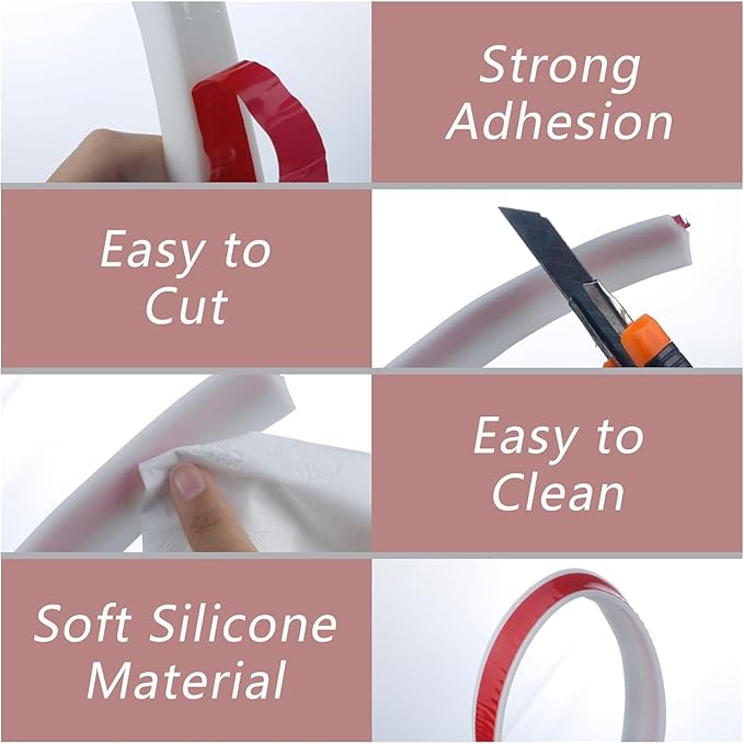 78 Inch Shower Threshold Water Dam, Silicone Barrier Shower Door Bottom Seal Strip, Self Adhesive Waterproof Barrier, for Kitchen Countertop Sink, Cooktop, Bathroom (White)