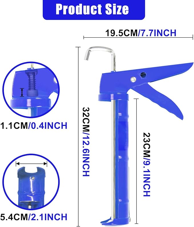 Holothurian Caulking Gun, Caulk Gun No Drip,Sealant Finishing Tool Grout Scraper for Kitchen Bathroom Window Sink Joint, 1/10 Gallon Cartridge, 10:1 Thrust Ratio, Blue