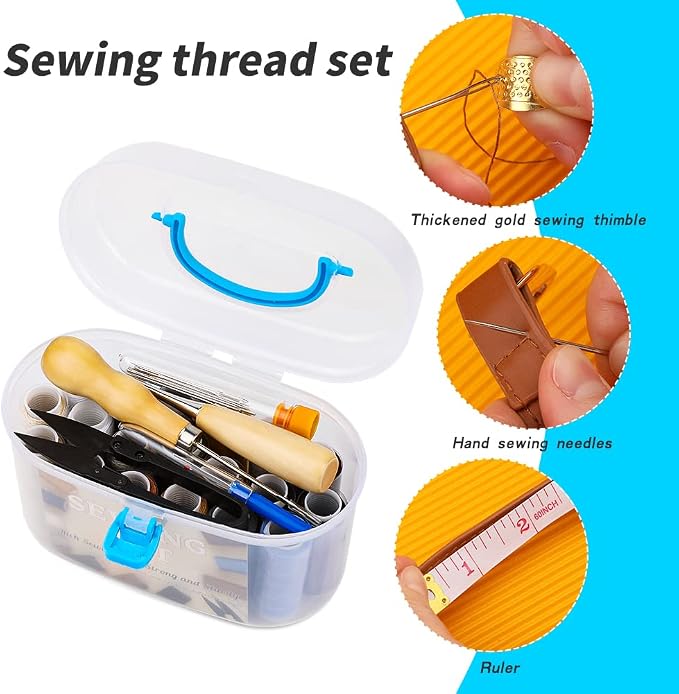 FTEVEN 43 Pieces Upholstery Repair Sewing Kit, Heavy Duty Sewing Kit with Leather Sewing Thread, Big Eye Sewing Needle, Sewing Awl for Furniture,Car, Sofa, Backpack, Shoe, Craft DIY
