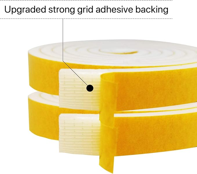 Air Conditioner Foam-2 Rolls, 3/4 Inch W X 3/4 Inch T Total 13 Feet L, Open Cell Foam Insulation Weather Seal Adhesive Foam Headband for Face Shield(6.5ft x 2 Rolls)