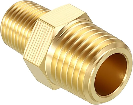 Pack of 1, 1/4" MNPT to 1/8" MNPT Solid Brass Hex Nipple Hose Connectors, Male Pipe Adapter for Pipe Leak Repair, Bathroom Remodeling, Tool Extensions, Compression