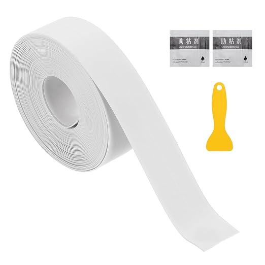 uxcell Caulk Tape Waterproof, 0.83 Inch x 16.4 ft Self-Adhesive Sealant Sealing Strip Caulking Sealant Tape PVC with Tool for Kitchen Sink Toilet Bathroom Bathtub Floor, White