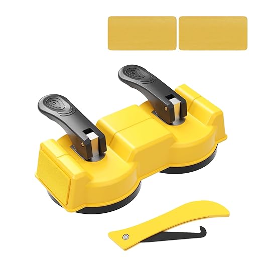 Floor Gap Fixer Tool Kit, Dual Head Double Suction Cups with Mallet & 4 Pads for Laminate Vinyl Hardwood Floor Installation Repair Tile, 2 Way Striking Design for Tight Spaces